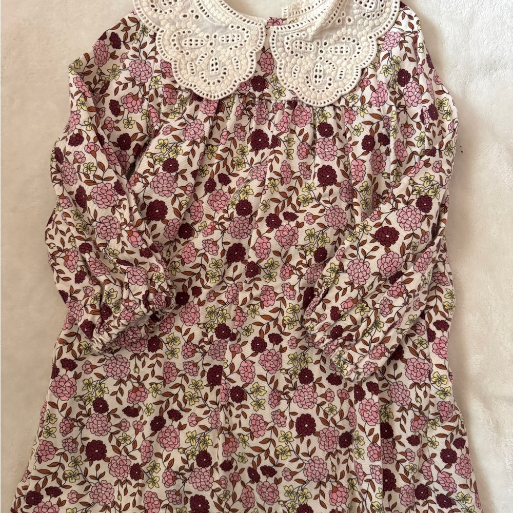 LIKE NEW Zara Girls Floral Long Sleeve Dress with Lace Collar
